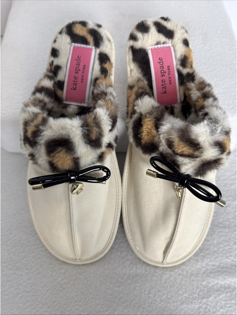 Kate Spade New York Shoes Womens Cream Leopard Faux Fur Mule Slippers Size 8 New